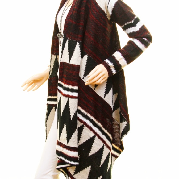 BOHO Wool Blend Tribal Sweater Duster Cardigan - Picture 7 of 8