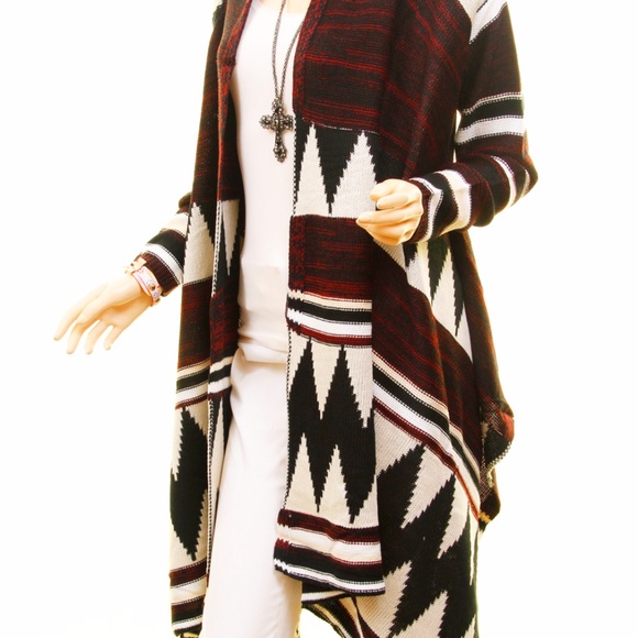 BOHO Wool Blend Tribal Sweater Duster Cardigan - Picture 8 of 8