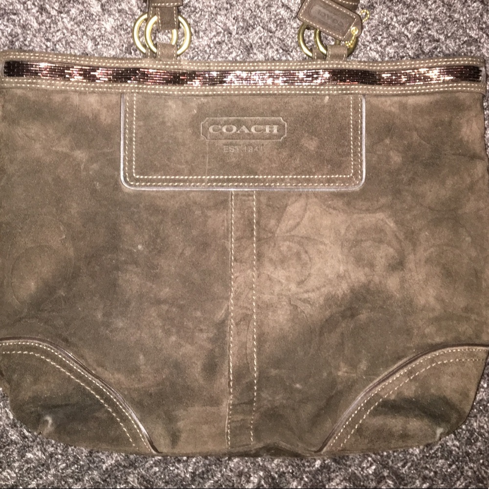 Coach Classic Logo Brown Suede Handbag