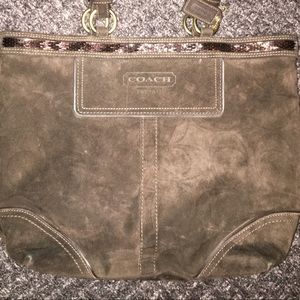 Coach Classic Logo Brown Suede Handbag
