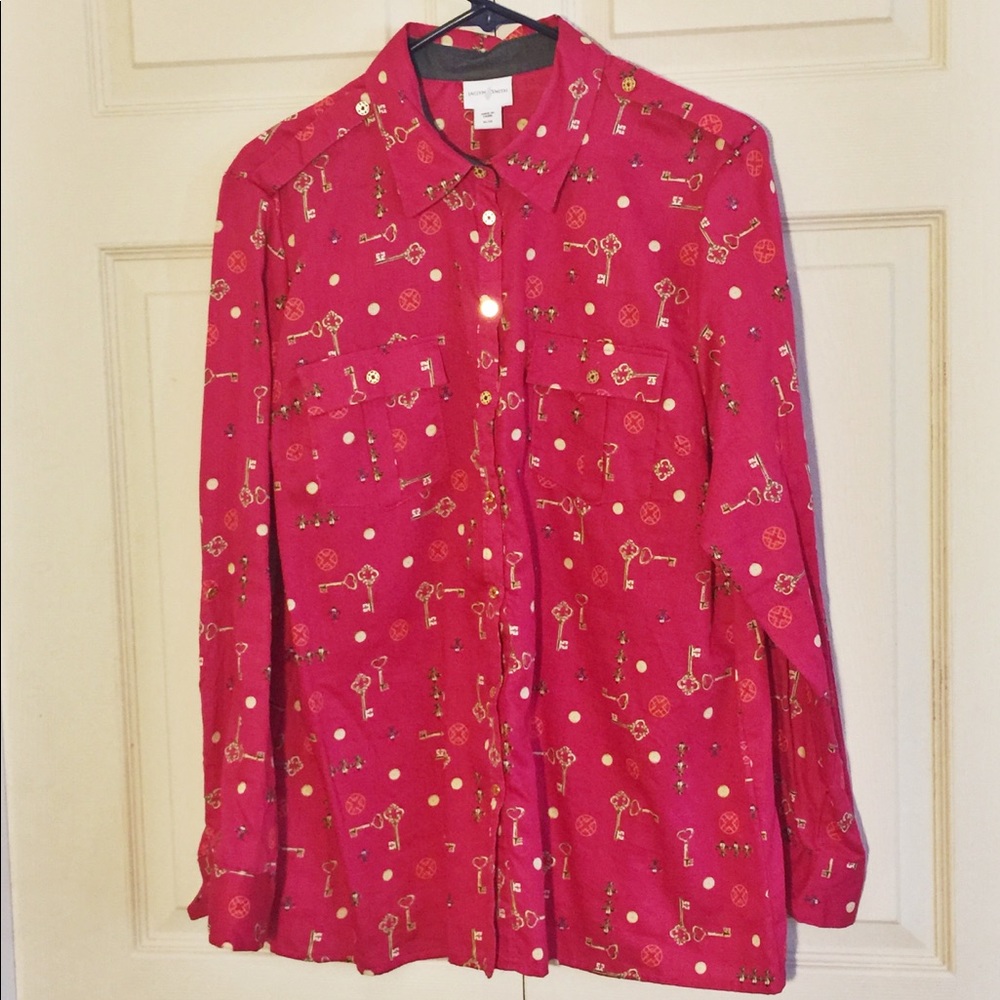 Price Drop!! Dark Pink Key Printed Button Shirt