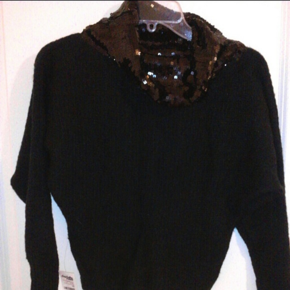 Black sequin cowl neck sweater NWT