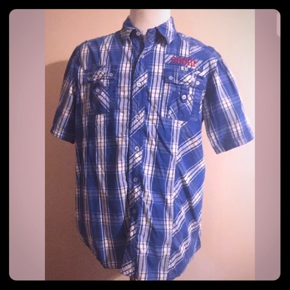 Boys Coogi XXL Blue Plaid Button Up Shirt - Picture 1 of 2