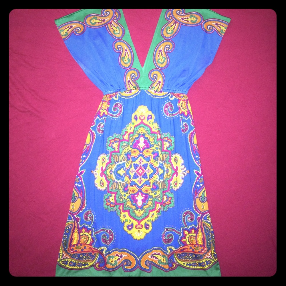 Paisley print deep v-neck dress