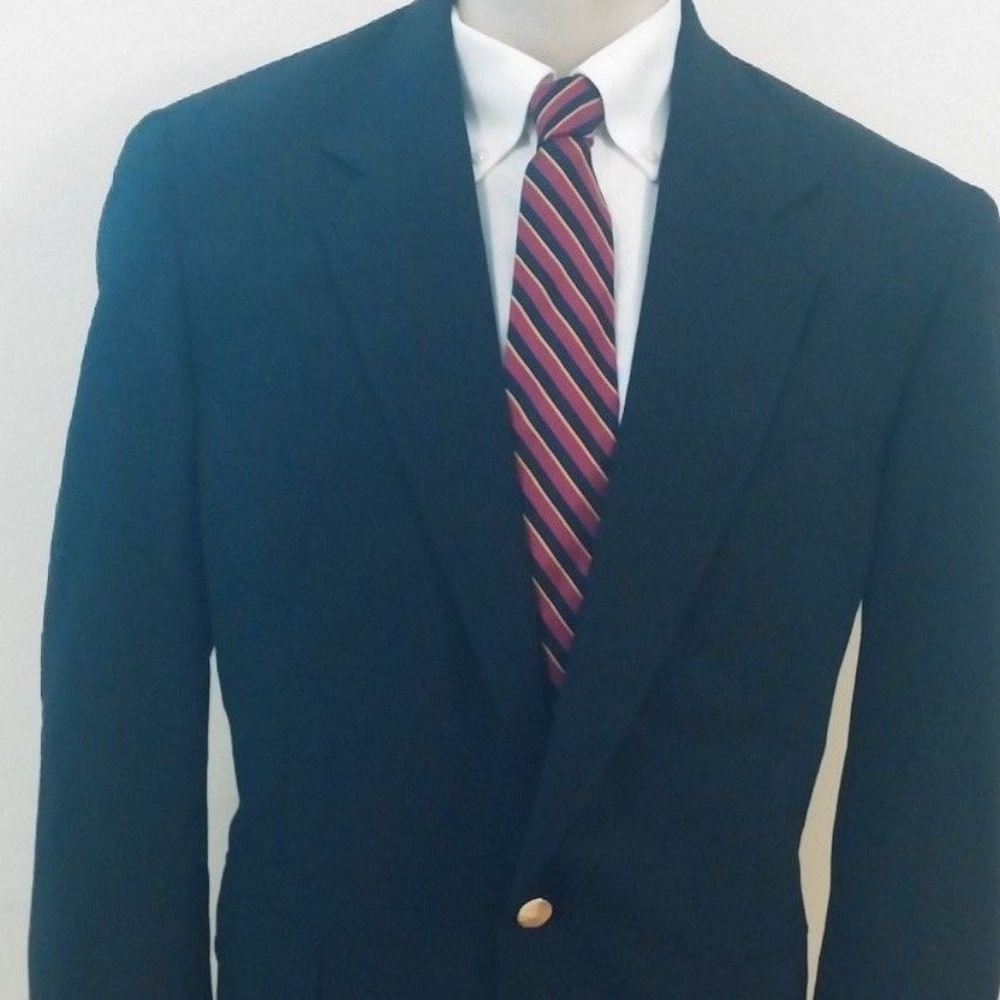 Austin Reed 42L Blazer Black Wool 2 Button Gold