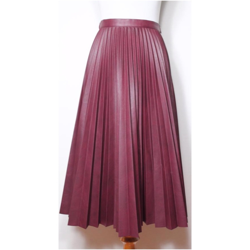 Bcbg Burgundy Pleated Skirt