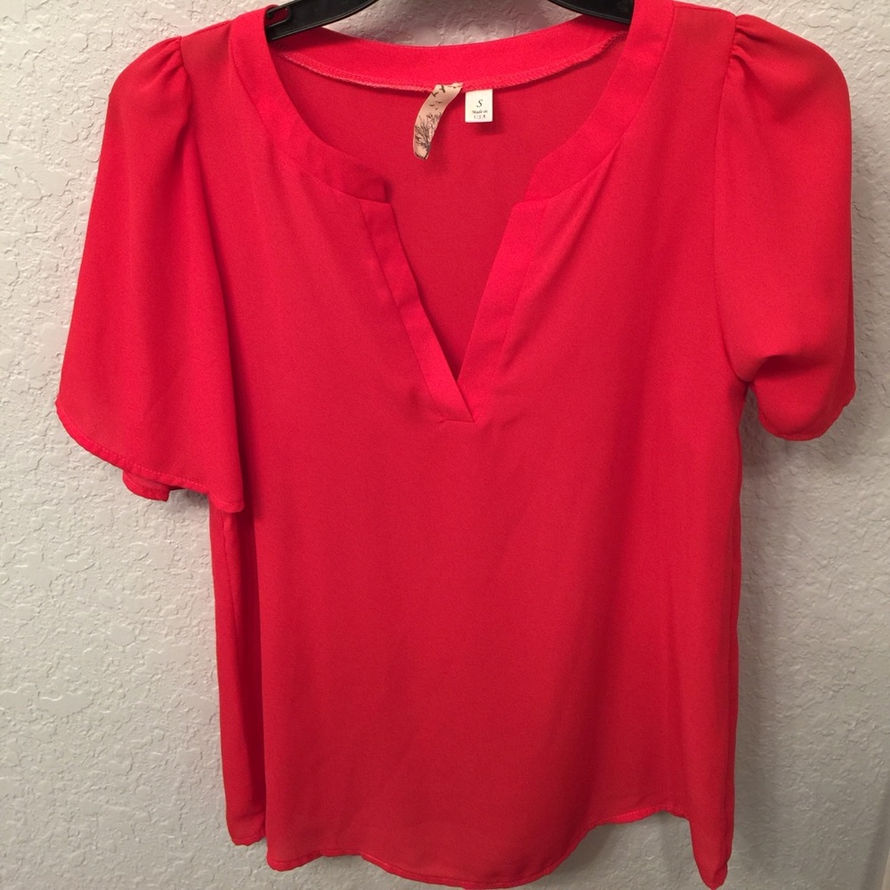 Red short sleeve blouse
