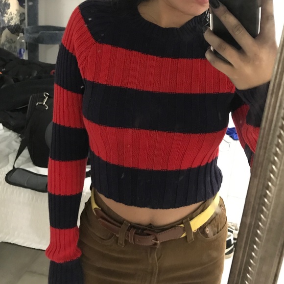 Cropped knit striped sweater - Picture 3 of 4