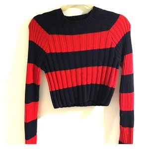 Cropped knit striped sweater