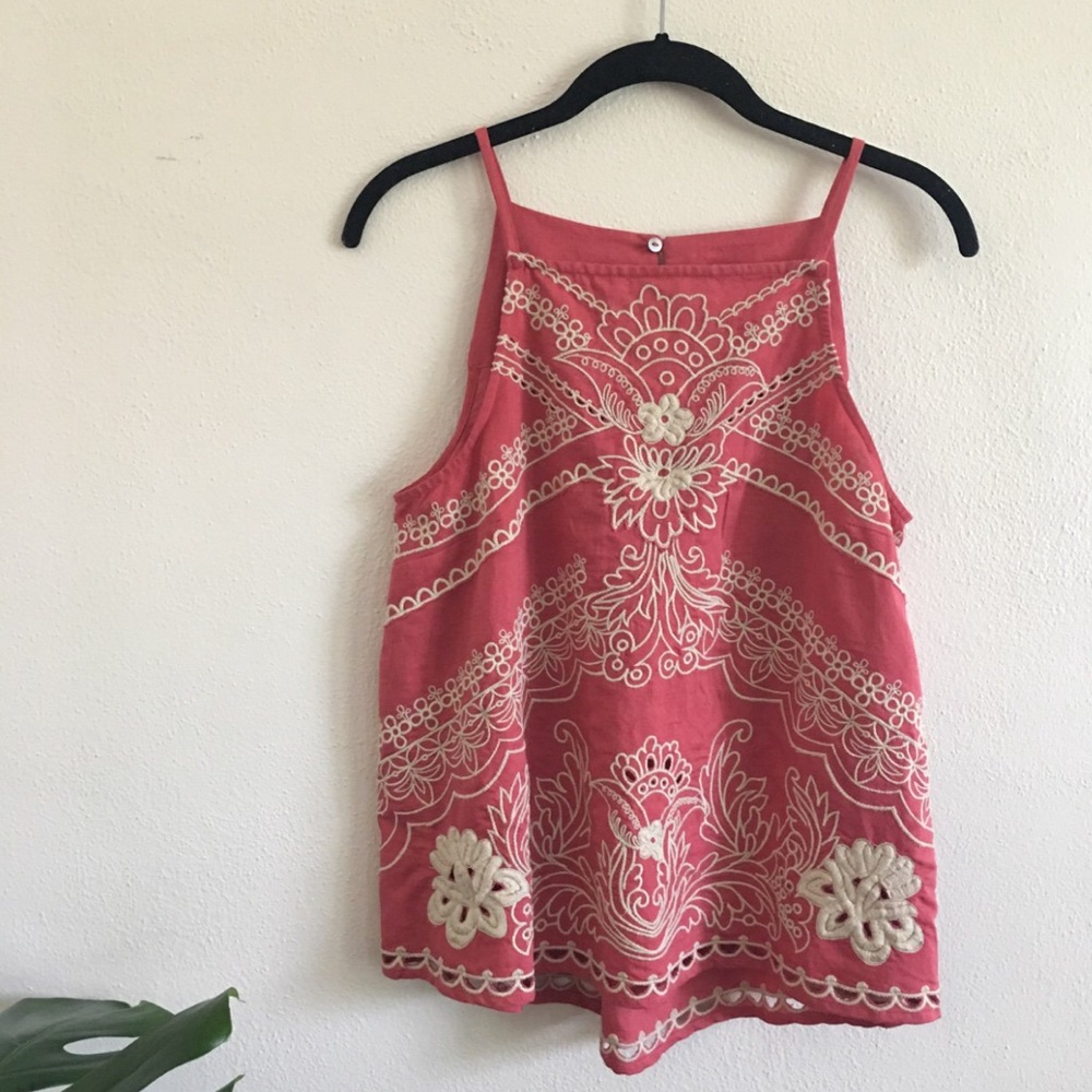 SOLD Anthropologie Red Embroidered Top