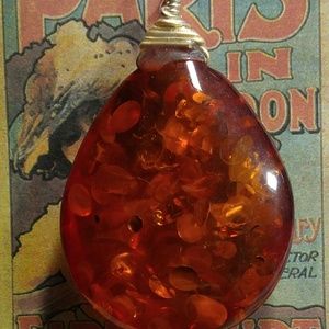 #0120 Large Amber Gemstone Pendant