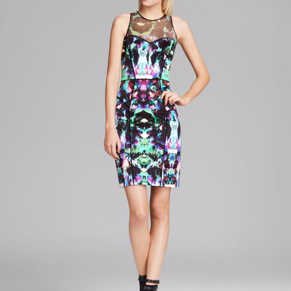 Milly Mesh-Top Graphic Orchid Print Dress