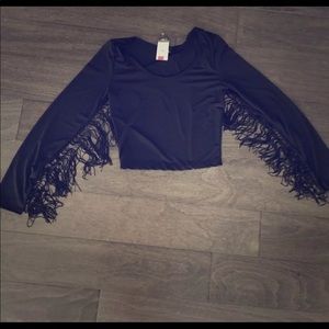Fringe Long Sleeve Crop Top