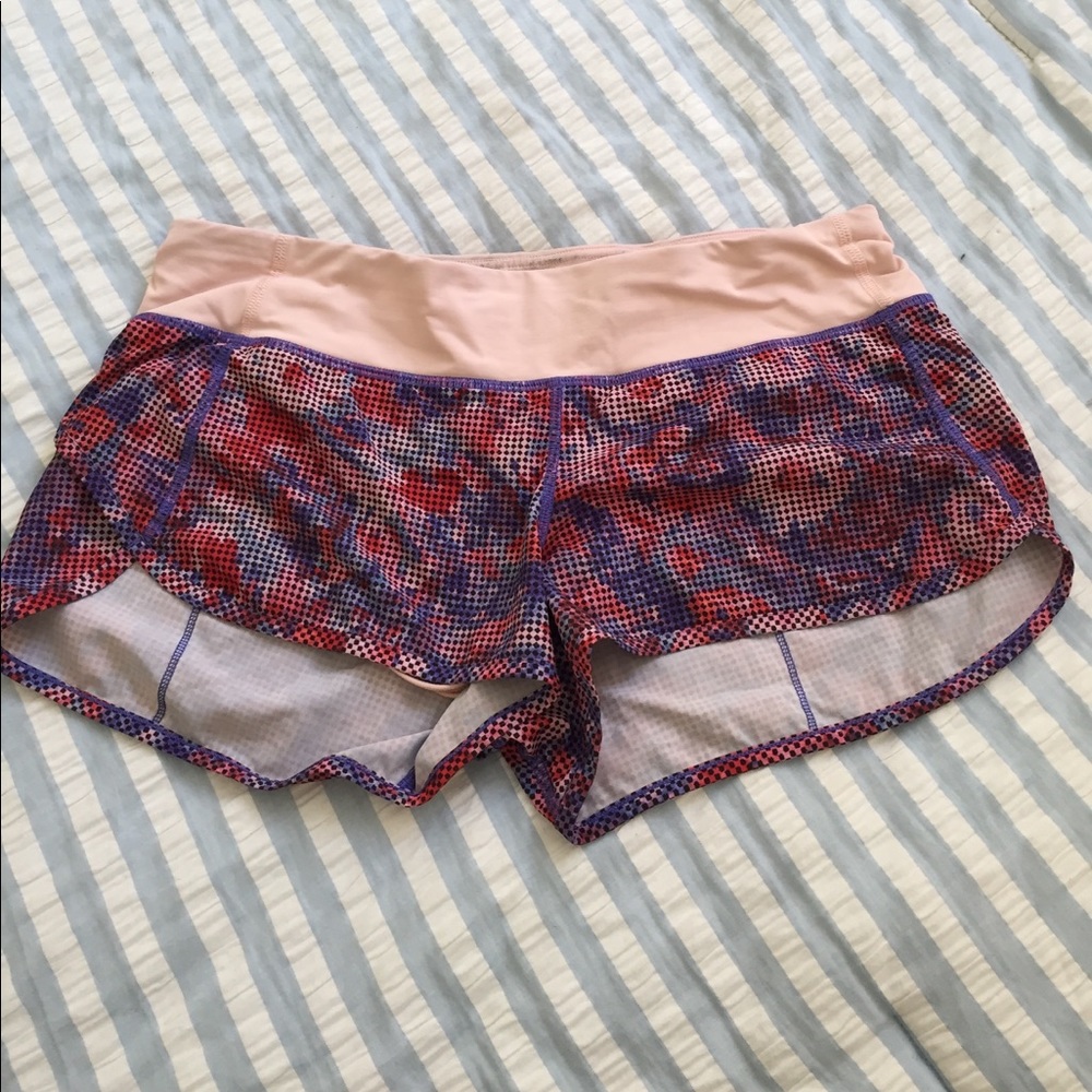 Pink/purple/red LuLulemon running shorts