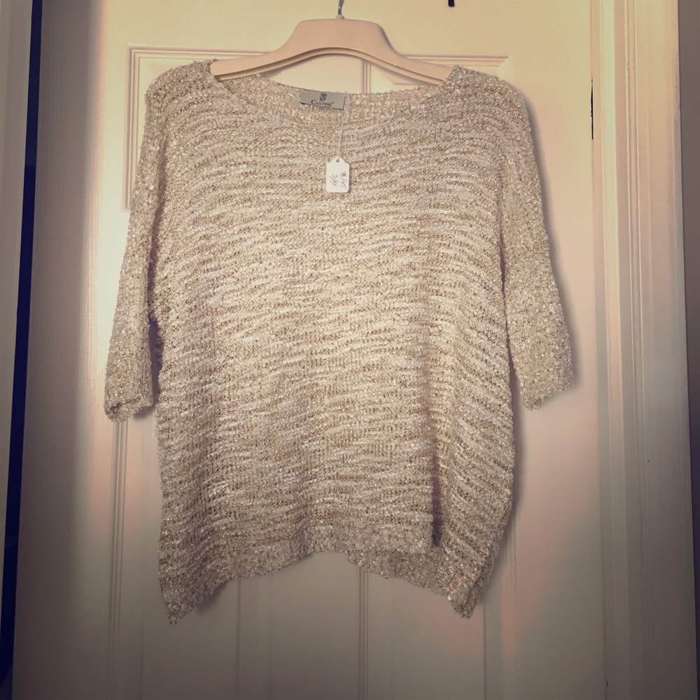 Gold and white knit sheer sweater