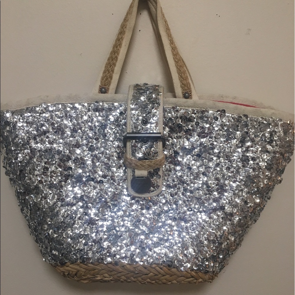 Juicy Couture Sequin silver straw purse