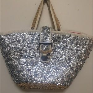 Juicy Couture Sequin silver straw purse