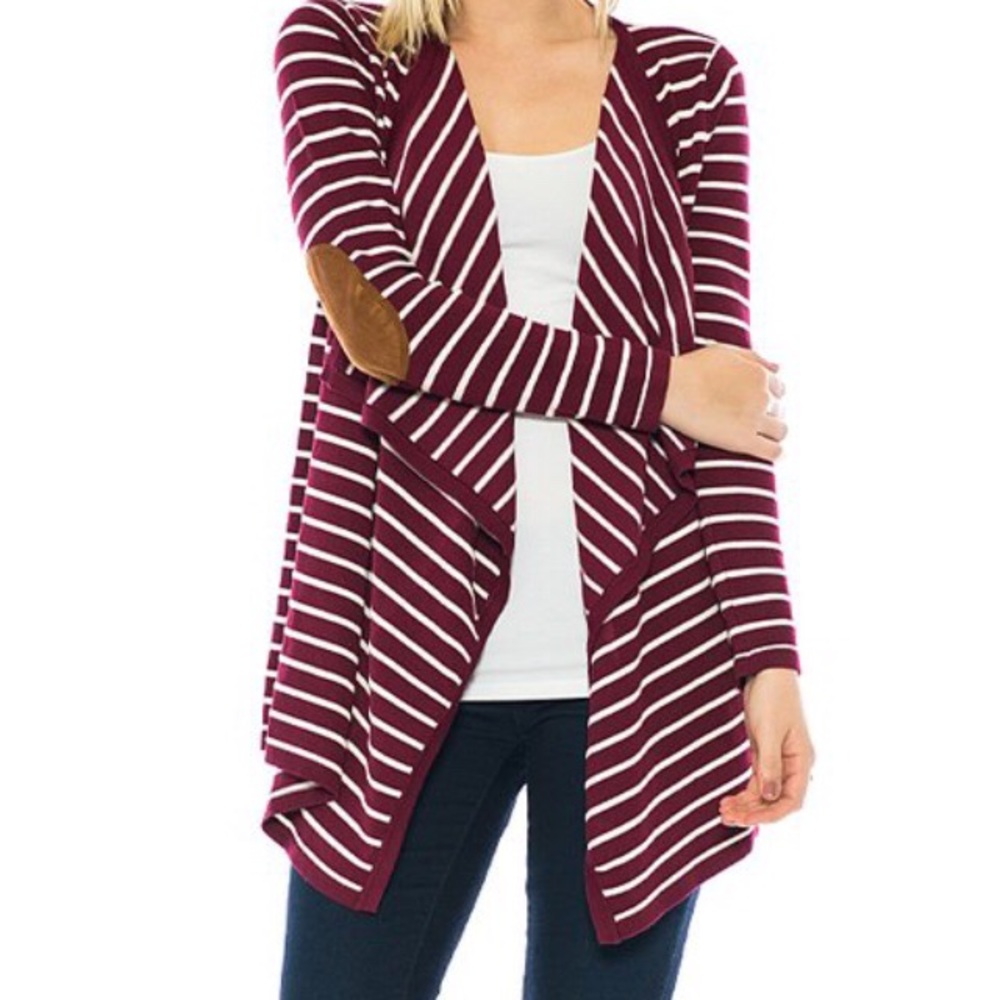 Staccato Burgundy Stripe Open Cardigan