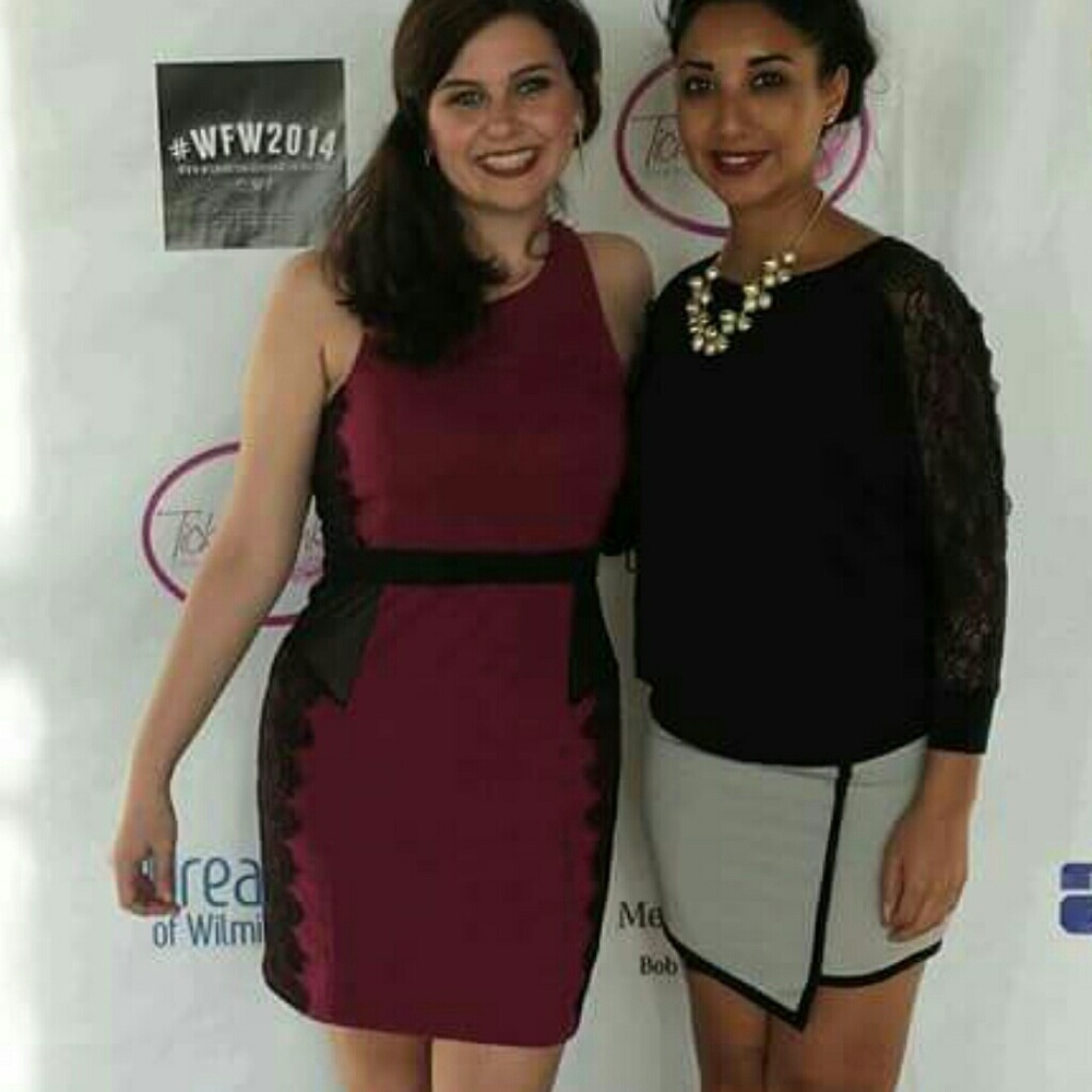Wine-Colored Dress w/Mesh Inserts & Lace