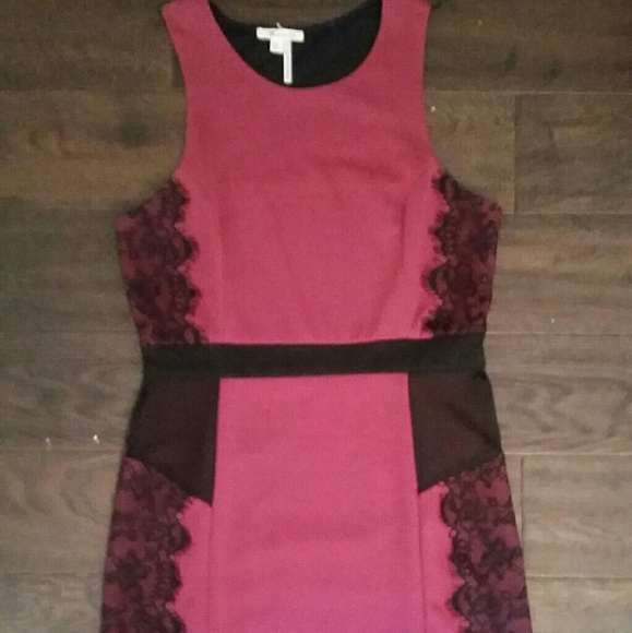 Wine-Colored Dress w/Mesh Inserts & Lace - Picture 2 of 4