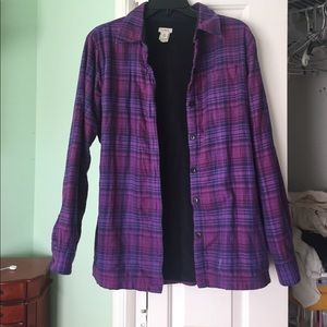 Purple plaid LLBean fleece lined Flannel