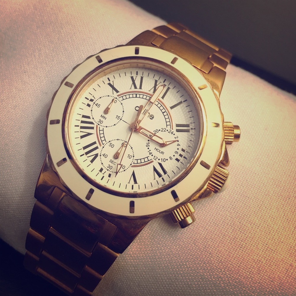 A-line rose gold watch.