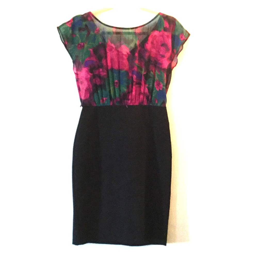 Sheer flower top, built-in cami, pencilskirt dress
