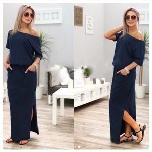 Navy Cold shoulder Maxi with pockets