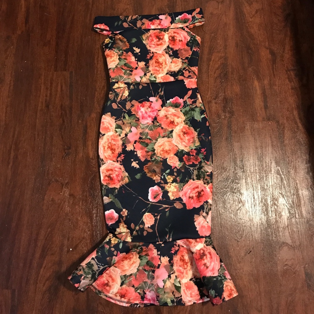 Navy Blue floral off the shoulder dress size M