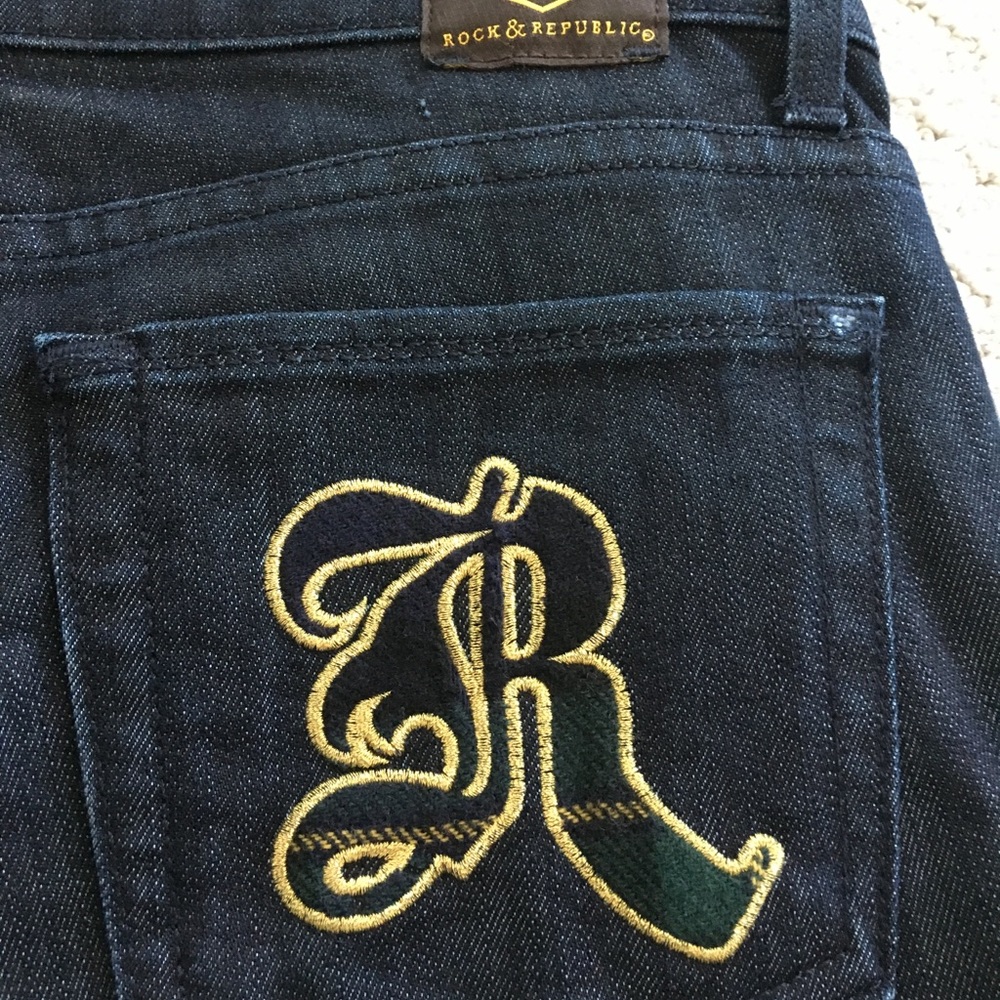 Rock and Republic dark slim jeans plaid/gold sz 29