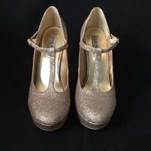Steve Madden platform gold glitter heels