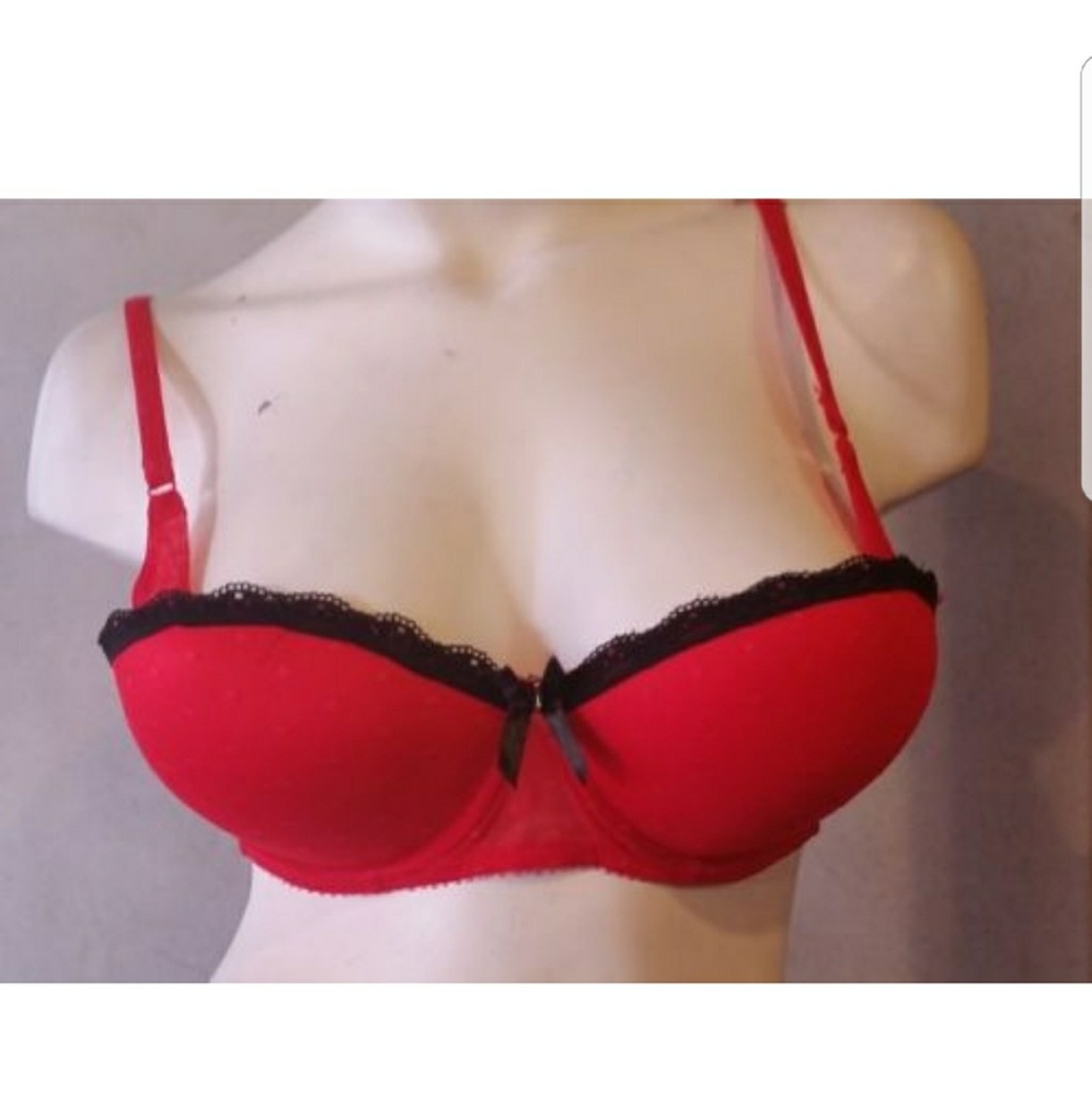 Beautiful Red Push-up Bra with Dotted Mesh Overlay