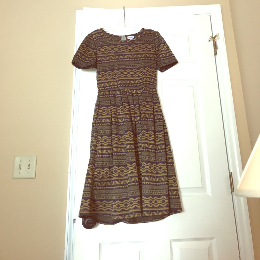Medium lularoe amelia navy and mustard