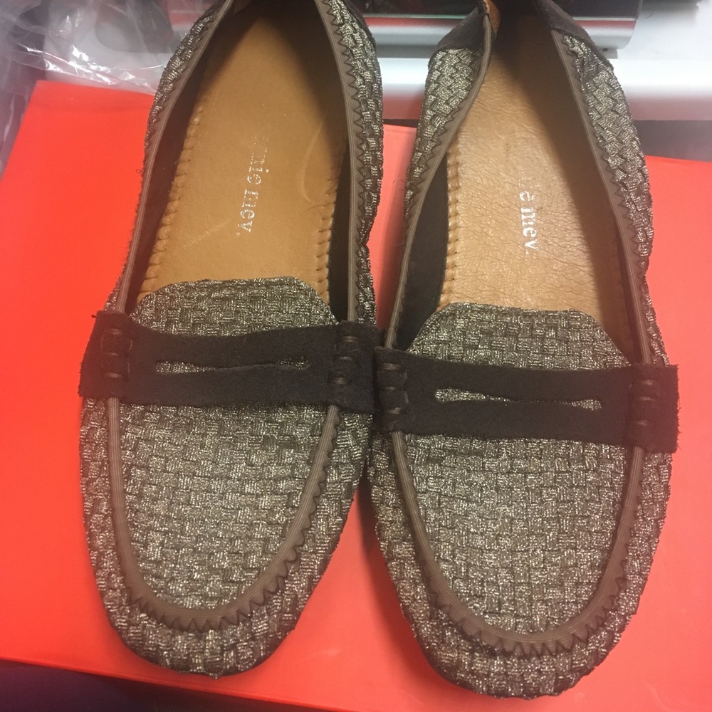 Gold and brown trim loafers