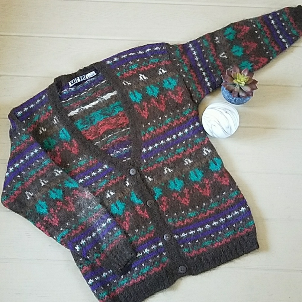 Vintage 80s Mohair Blend Oversized Cardigan