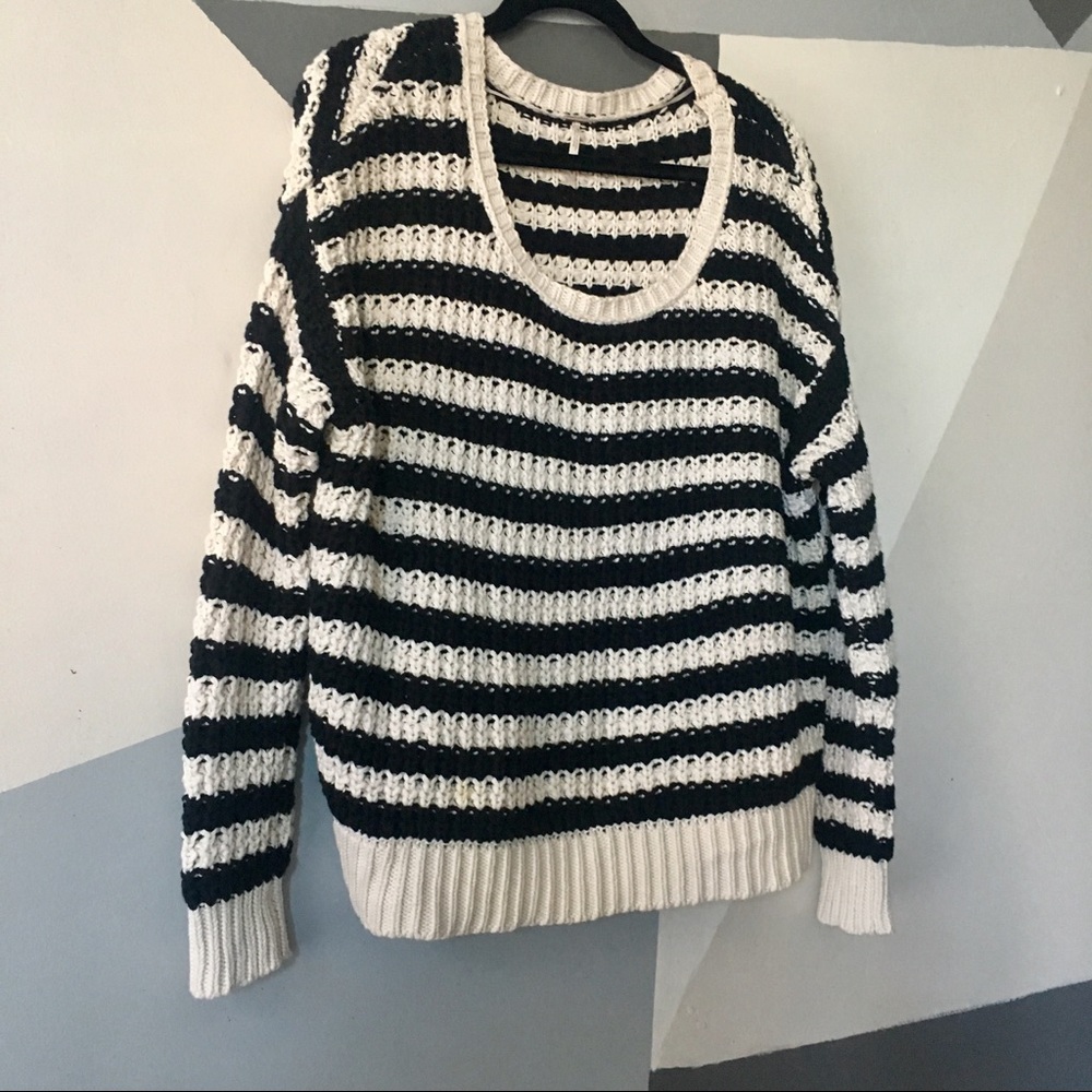 Free People Black & White Chunky Striped Sweater