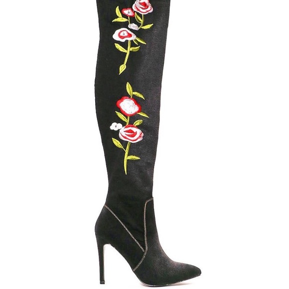 Size 8 Left Nasty Gal Over-The-Knee Floral Boots - Picture 2 of 8
