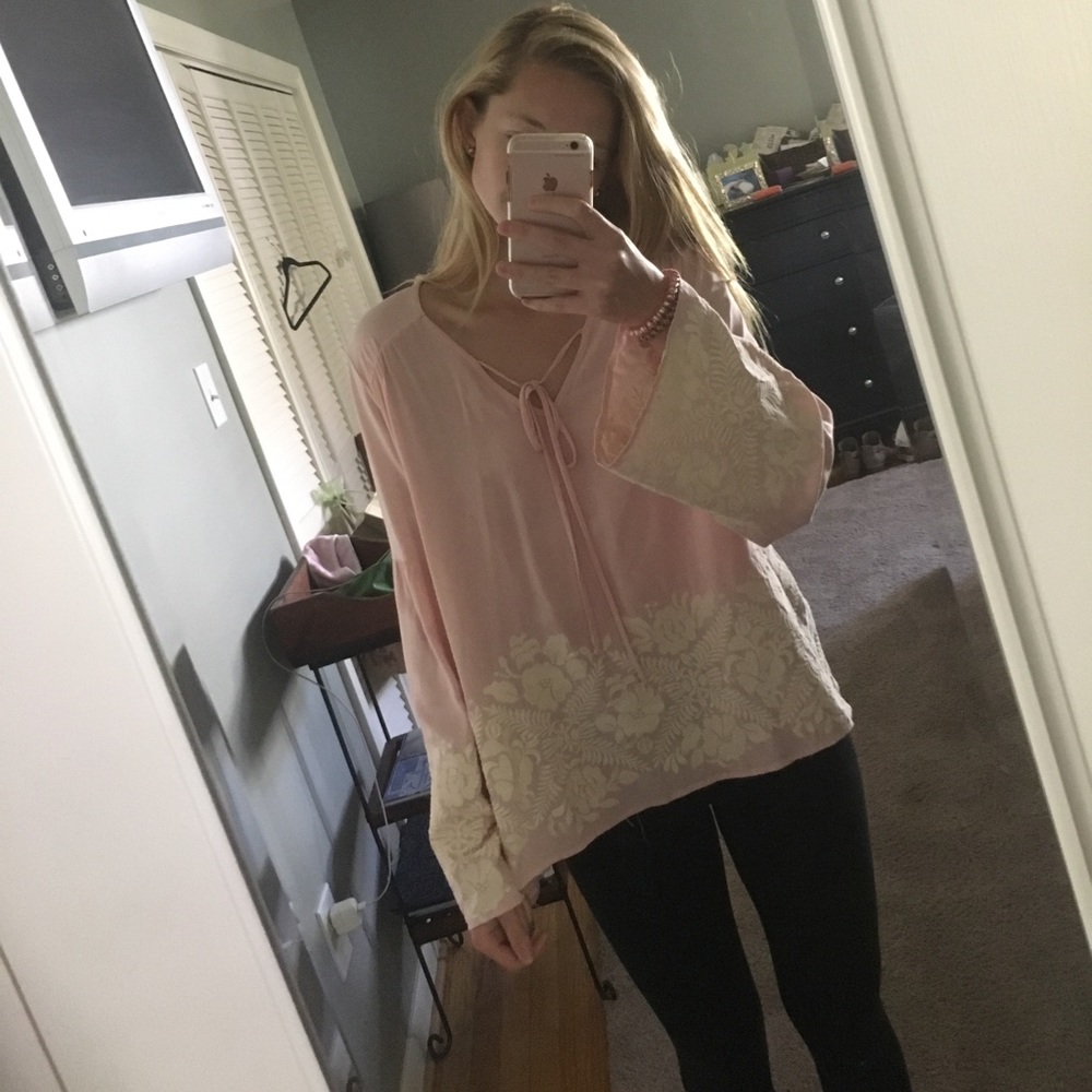 Trendy Francescas Embroidered Pink Blouse