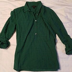 J. Crew green and navy gingham button popover top