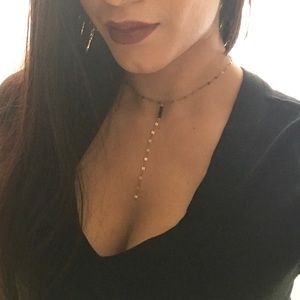 14k Gold Y Necklace with Black Spinel