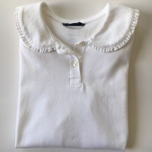 LANDS' END Long Sleeve Ruffle Collar White Shirt L