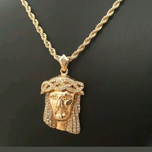 14K GOLD PLATED ICED OUT JESUS CHAIN