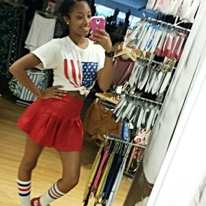 Red pleated American Apparel skirt