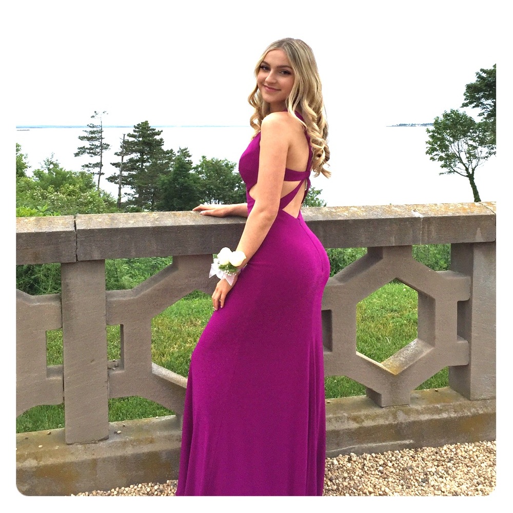 La Femme Purple Orchid Cut Out Prom Dress