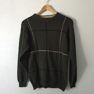 HAGGAR Green Crew Neck Cable Sweater