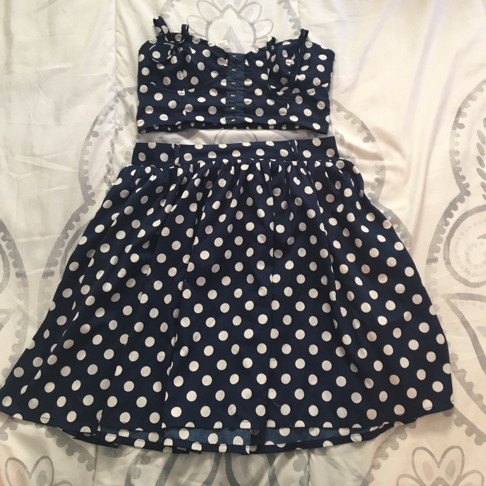Polka dot skirt and crop top set