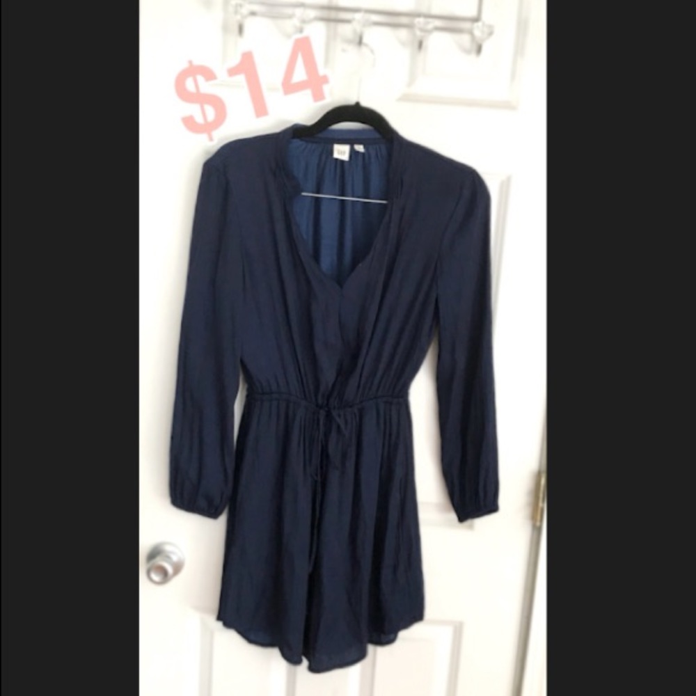 GAP Blue Satin Dress With Waist Tie