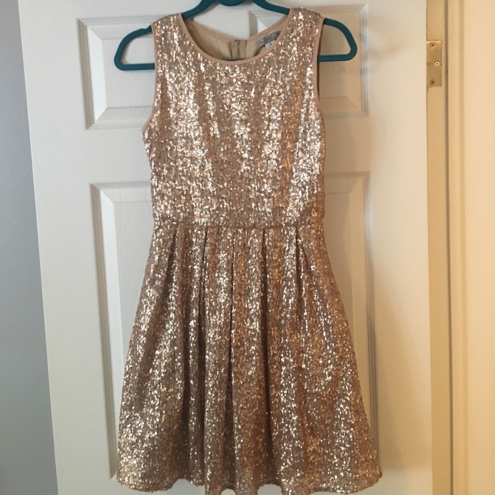 Champagne gold sequin a-line dress