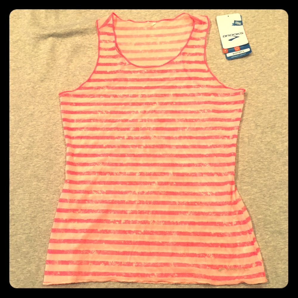 Brooks pink strip cool mesh racerback tank