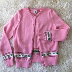 LANDS END Girls Cotton Cardigan Pink NEW XL